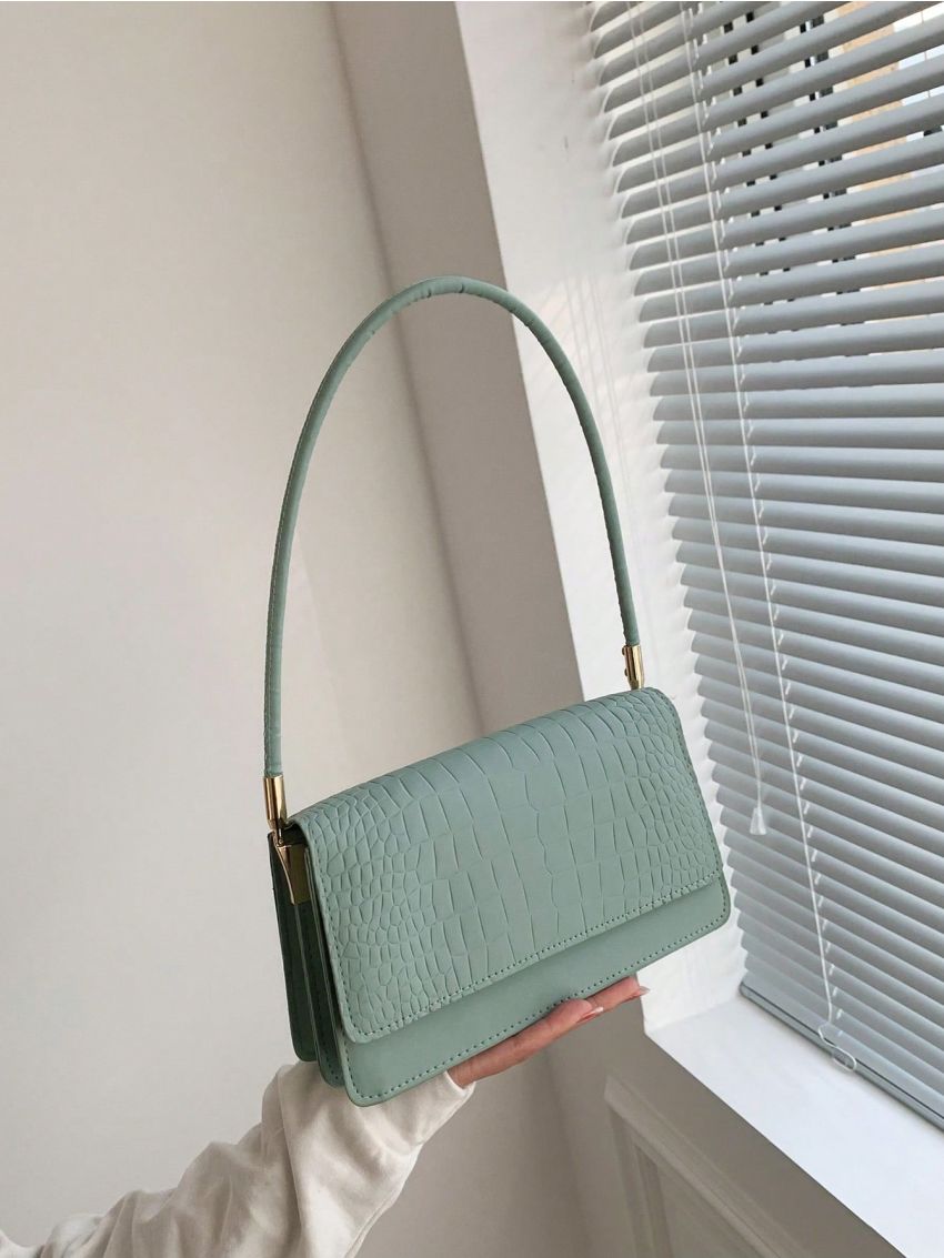 Small Shoulder Bag Crocodile Embossed Flap Fashion Style