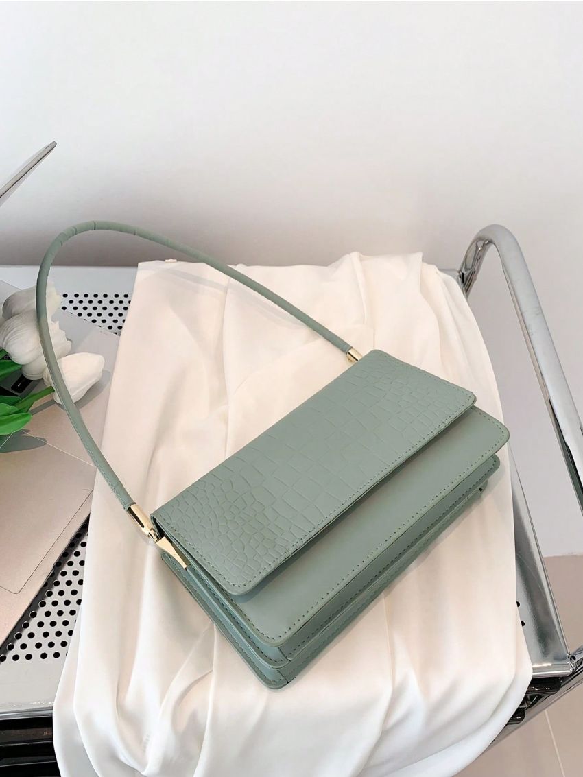 Small Shoulder Bag Crocodile Embossed Flap Fashion Style