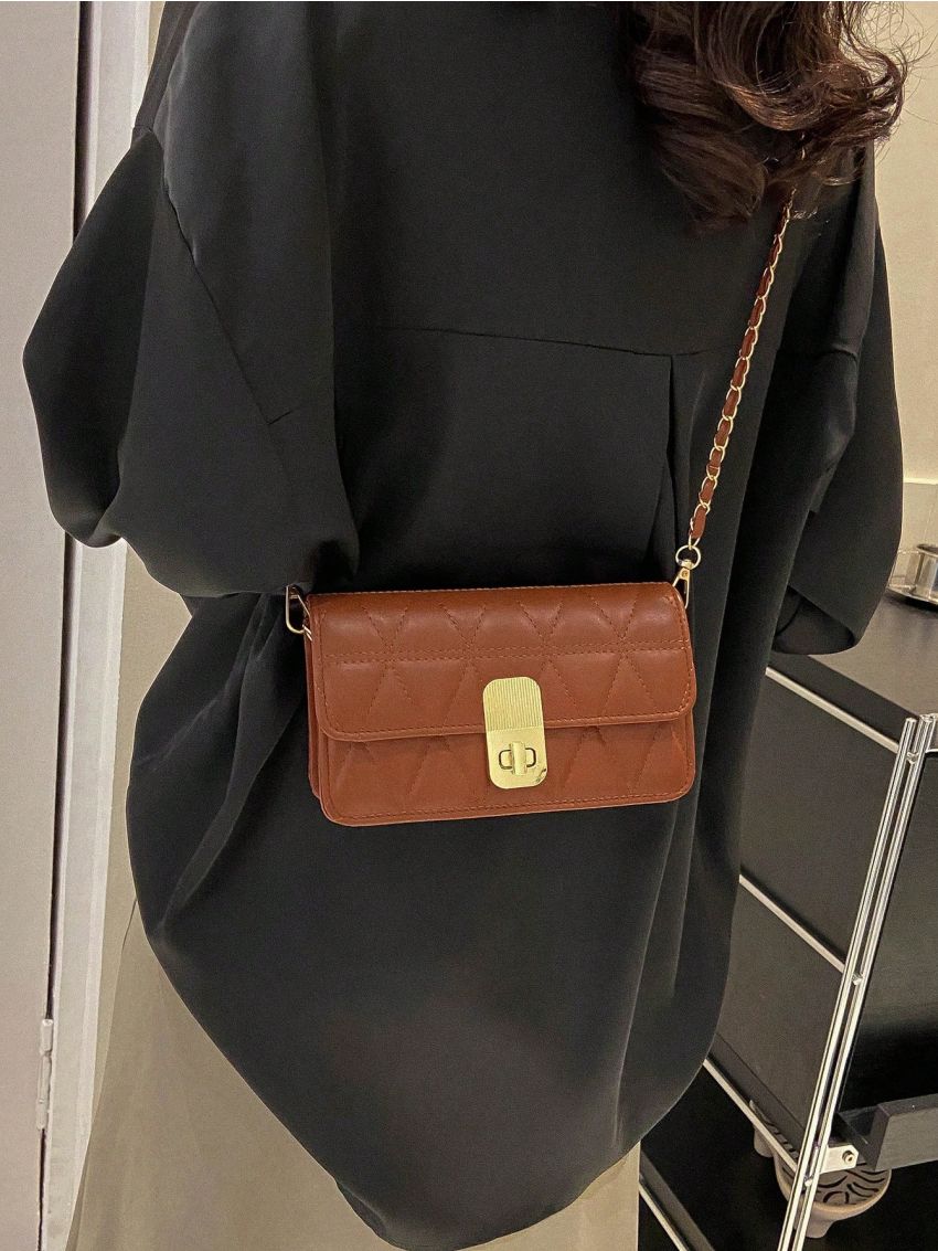 Mini Square Bag Twist Lock Chain PU