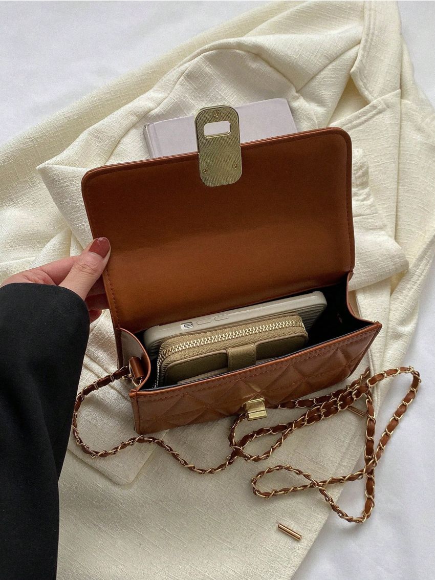 Mini Square Bag Twist Lock Chain PU