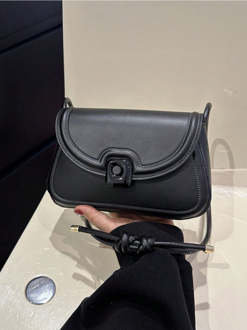 Small Square Bag Black Snap Button PU