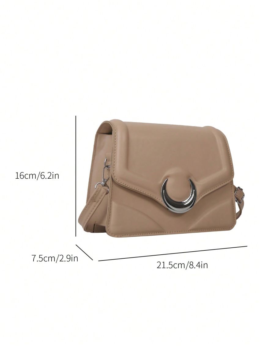 Small Square Bag Metal Moon Decor Adjustable-strap PU