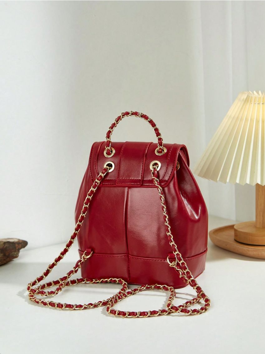 Small Flap Backpack Chain Twist Lock PU