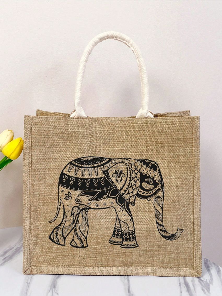 Small Shopper Bag Elephant Pattern Double Handle
