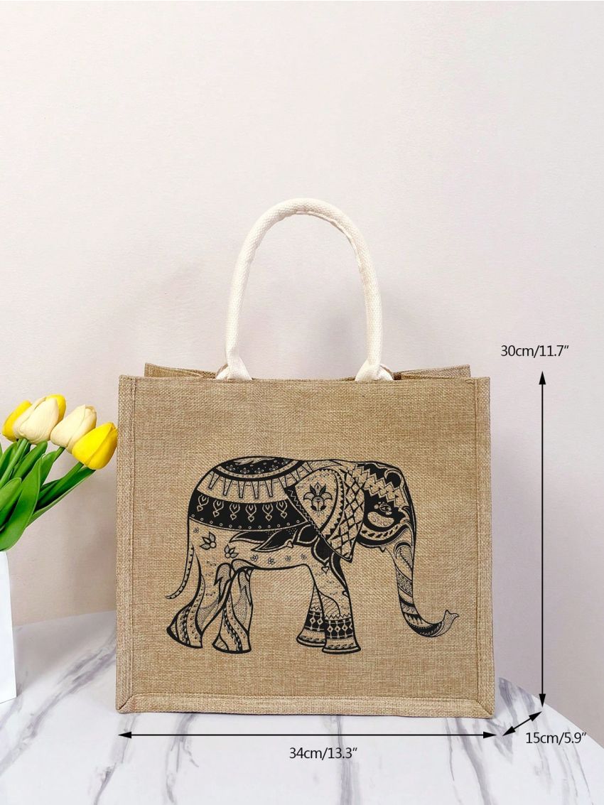 Small Shopper Bag Elephant Pattern Double Handle