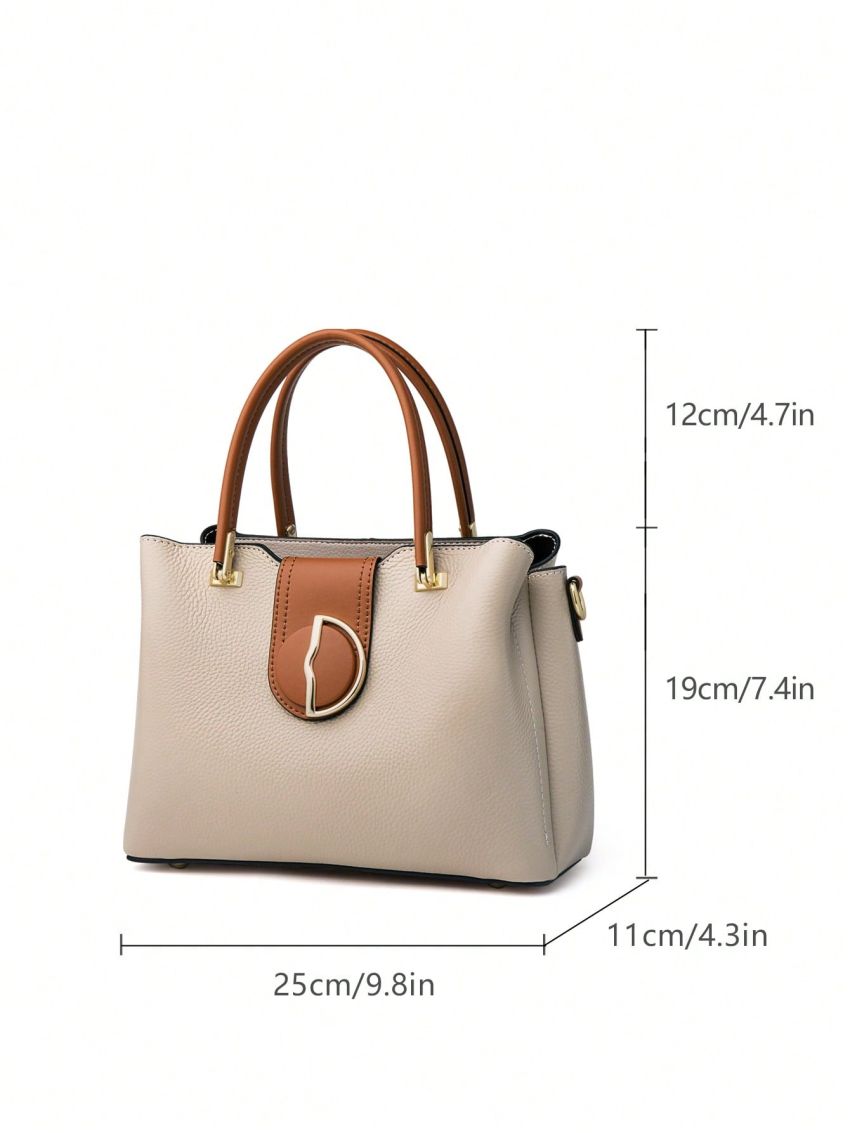 Medium Square Bag Litchi Embossed Metal Decor Adjustable-strap