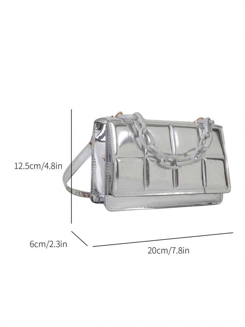 Mini Square Bag Funky Metallic Silver Chain Decor PU