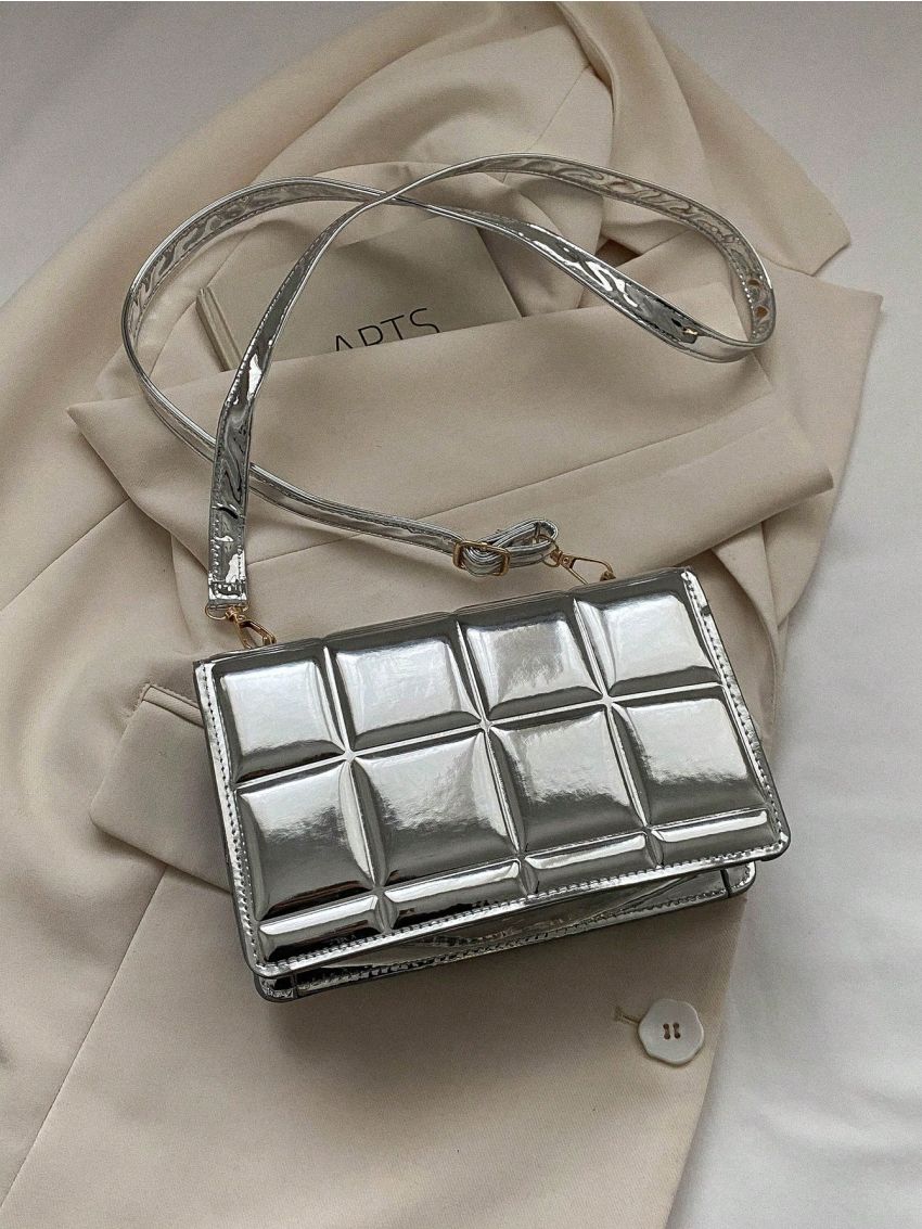 Mini Square Bag Funky Metallic Silver Chain Decor PU