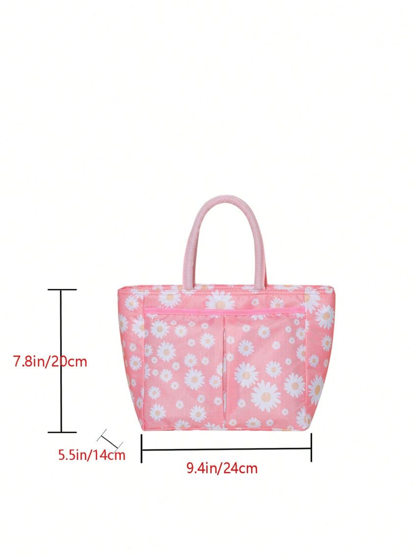 Small Lunch Bag Flower Pattern Zipper Double Handle