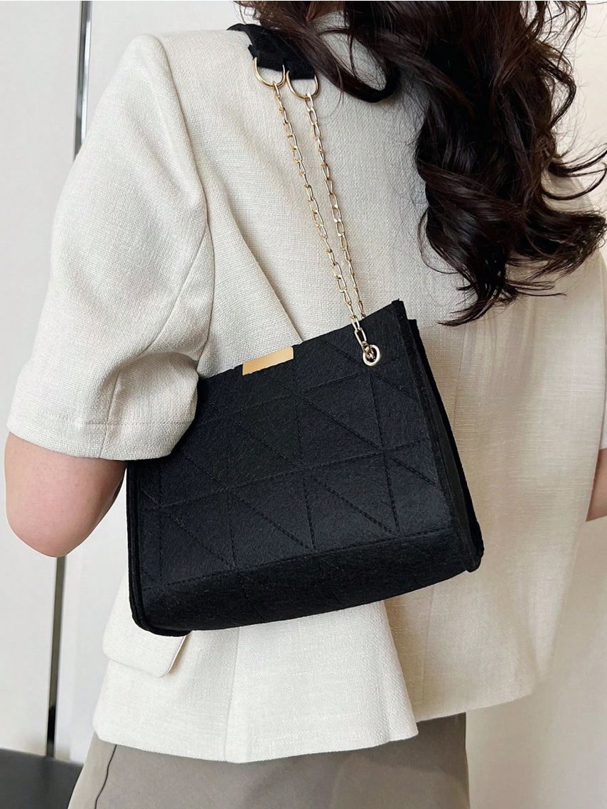 Geometric Pattern Square Bag Khaki Chain Strap For Daily