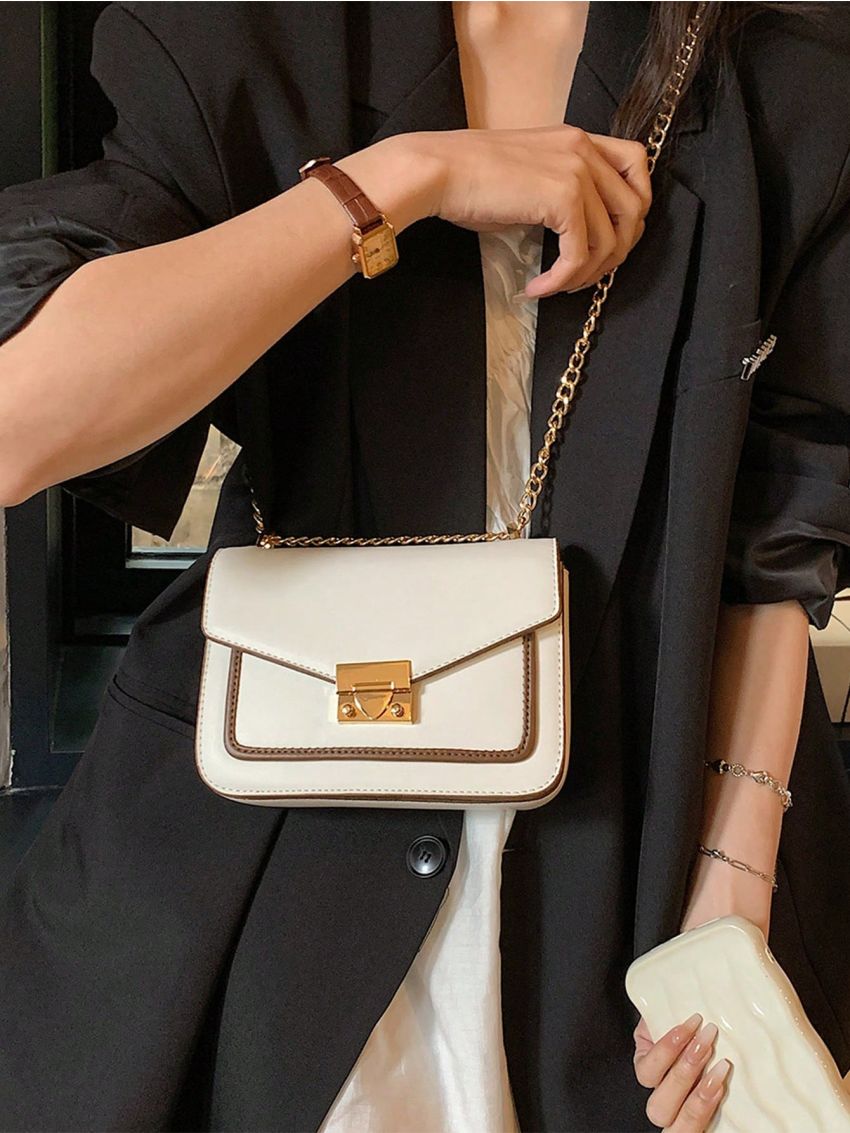 Mini Square Bag Colorblock Flap Chain Strap