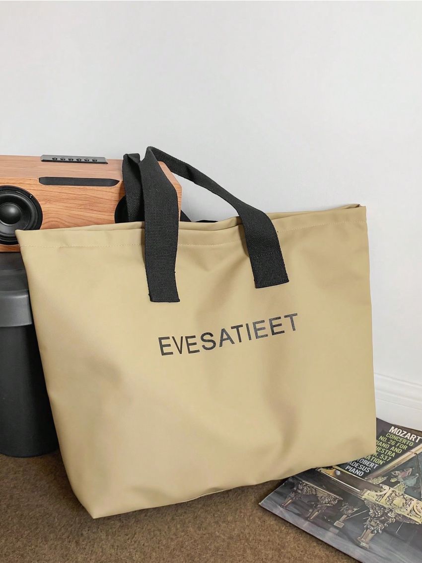 Letter Graphic Shoulder Tote Bag Water Resistant Zipper Oversized