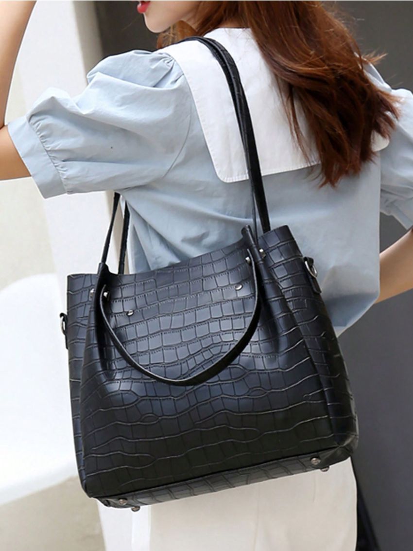 4pcs Retro Style Tote Bag Set, Women's Pu Handbag & Crossbody Bag & Clutch Purse & Card Holder, Mothers Day Gift For Mom