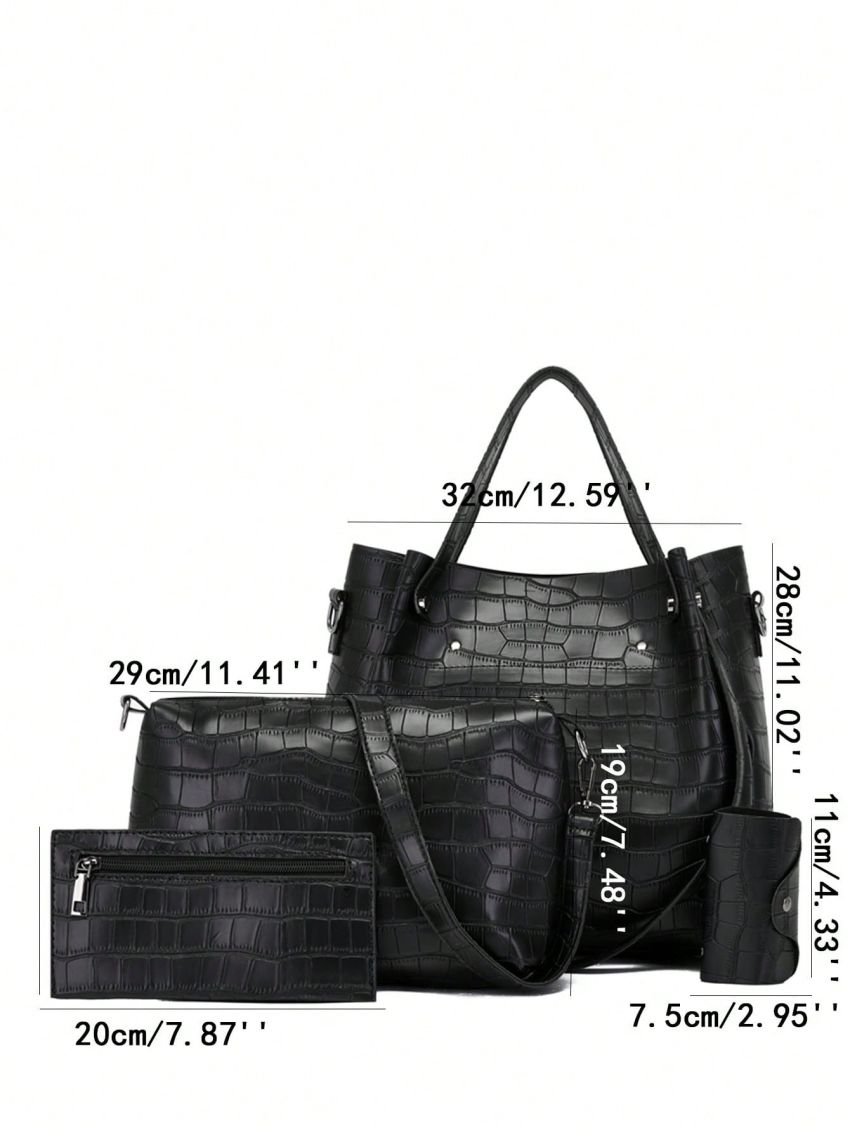 4pcs Retro Style Tote Bag Set, Women's Pu Handbag & Crossbody Bag & Clutch Purse & Card Holder, Mothers Day Gift For Mom