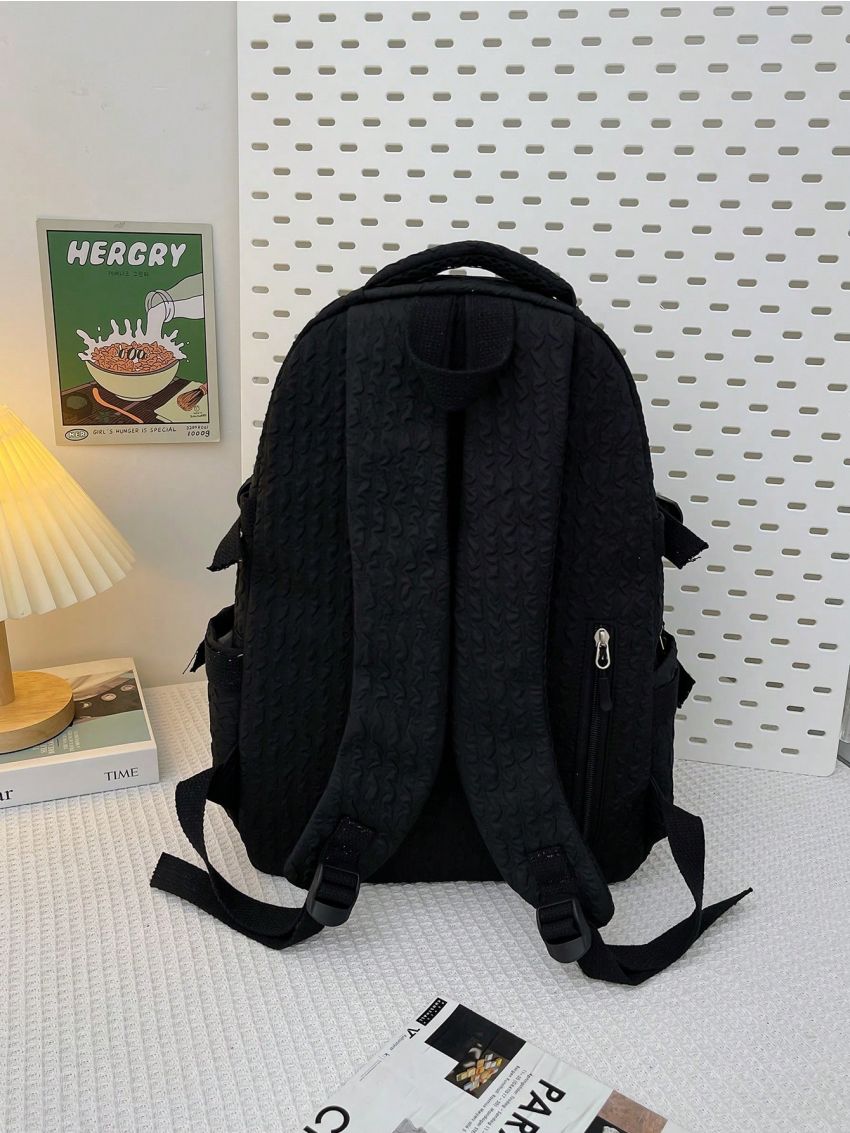 Letter Patch Detail Classic Backpack Preppy Pocket Front