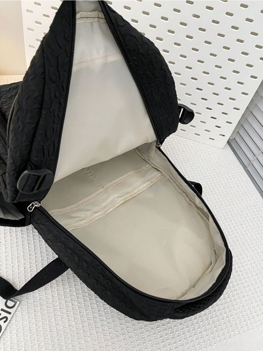 Letter Patch Detail Classic Backpack Preppy Pocket Front