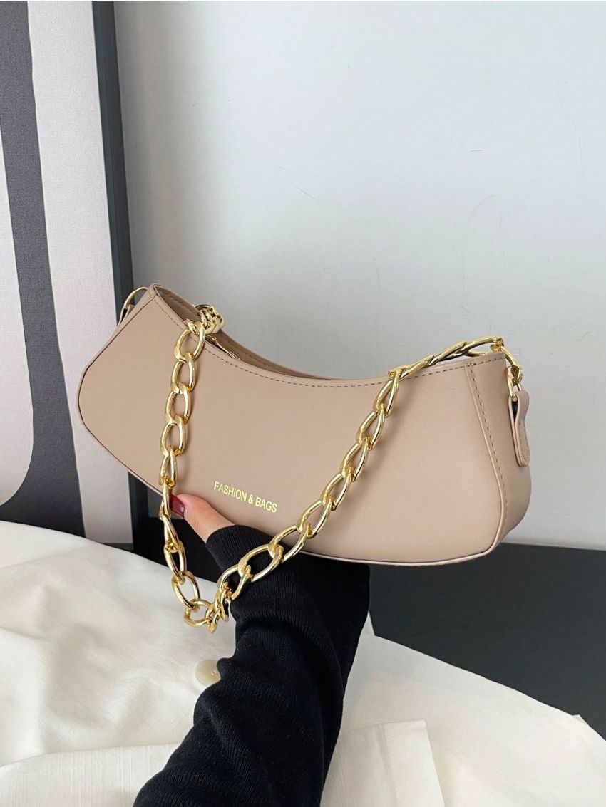 Medium Baguette Bag Letter Print Chain Strap