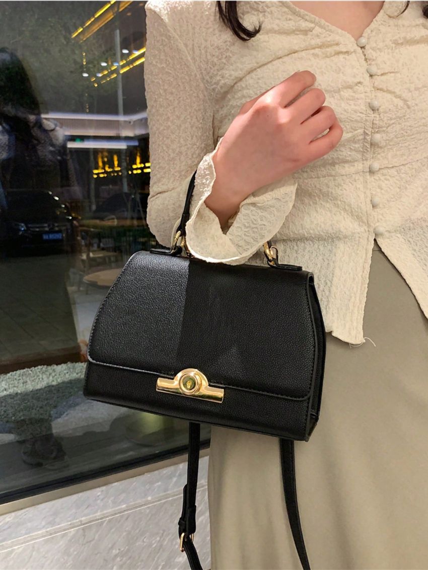 Small Satchel Bag Metal Decor Top Handle