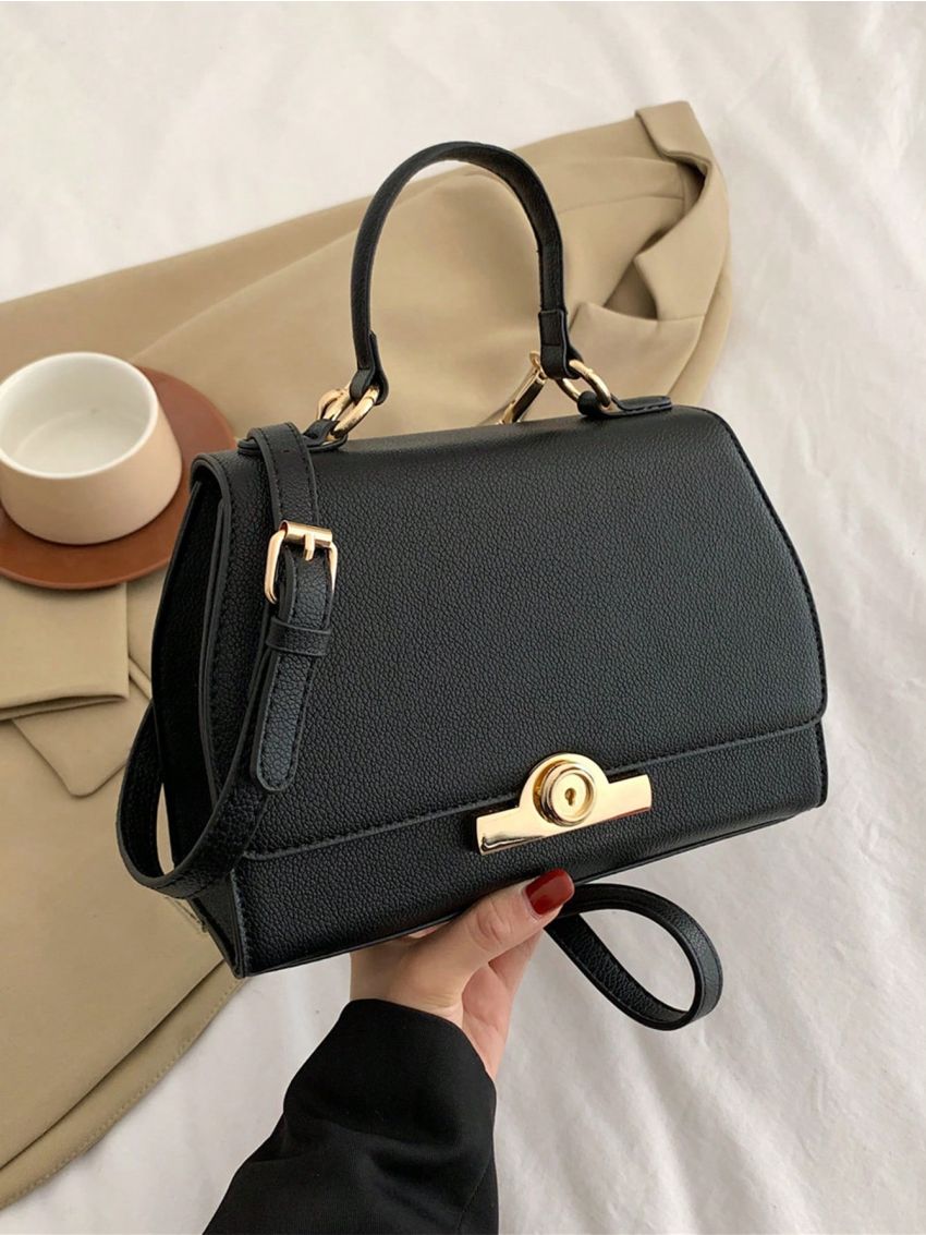 Small Satchel Bag Metal Decor Top Handle