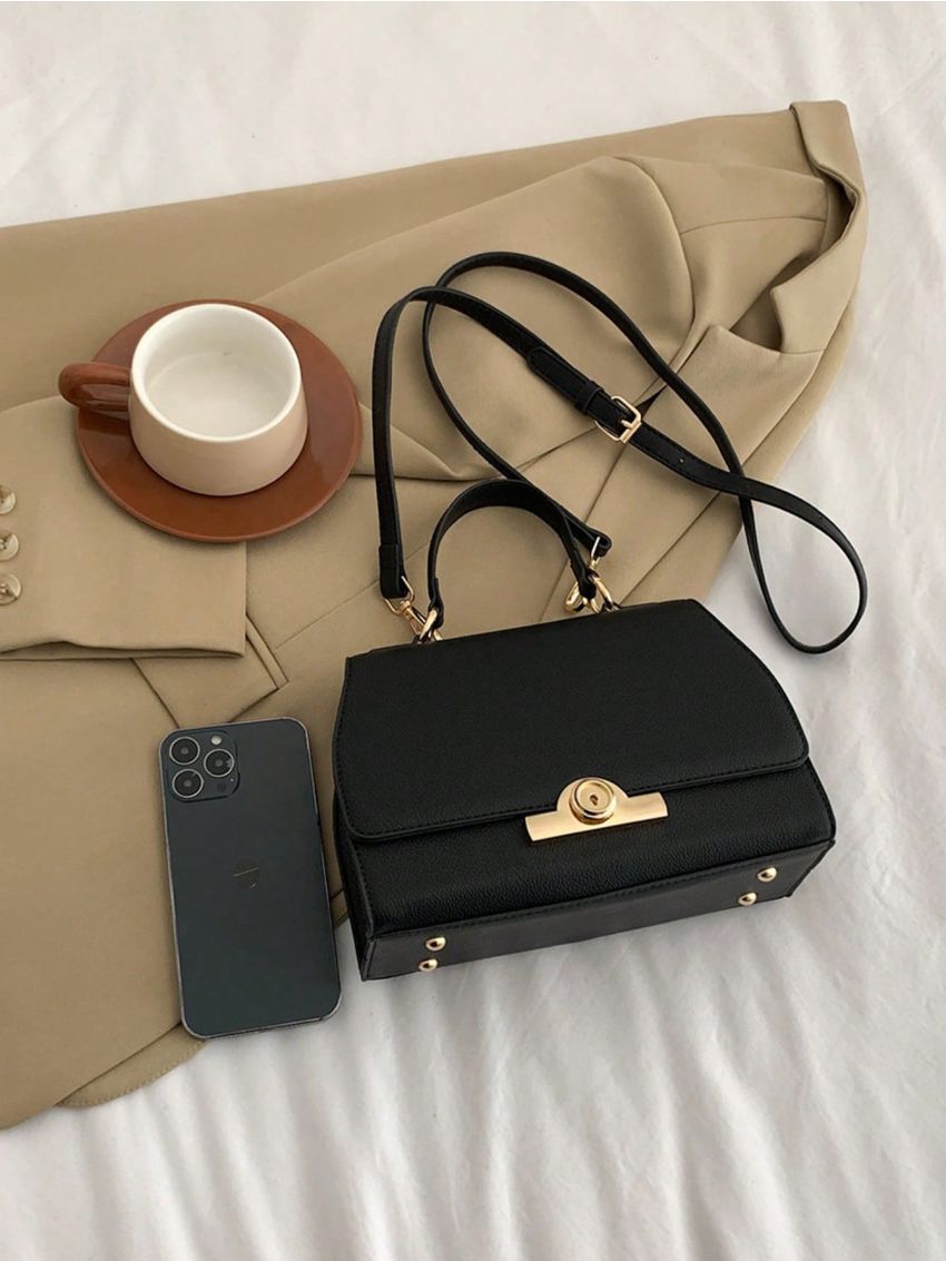 Small Satchel Bag Metal Decor Top Handle