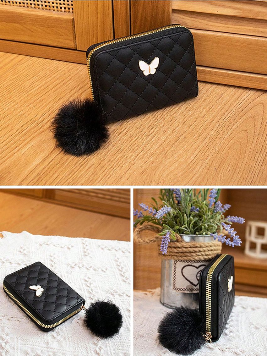 Butterfly Decor Card Holder Quilted Zipper Around