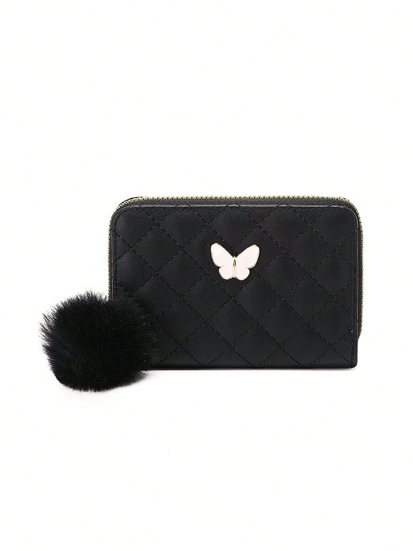 Butterfly Decor Card Holder Quilted Zipper Around