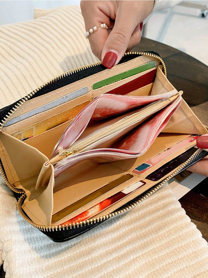 Women Long Wallet With Cartoon Pattern Zipper Around