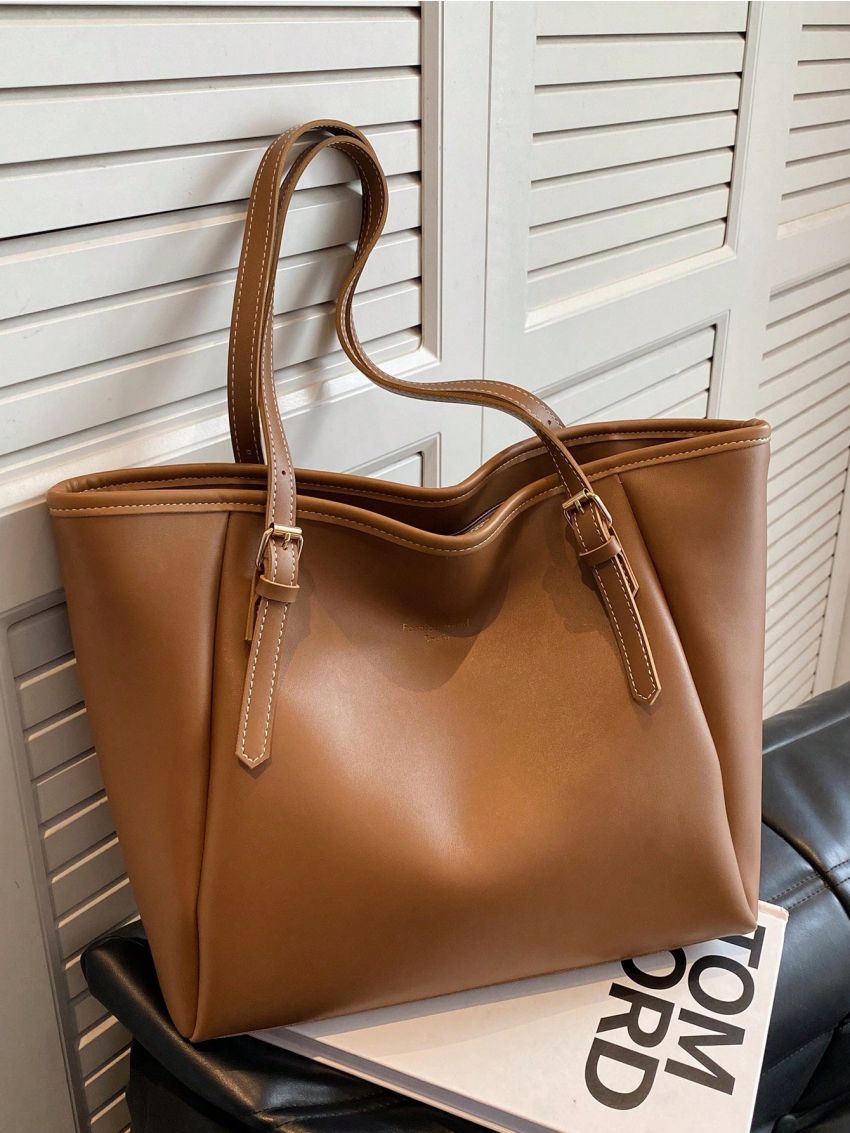 Large Capacity Tote Bag Double Handle Solid Color