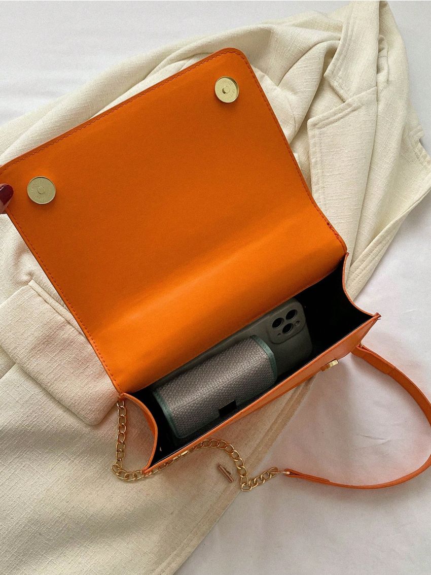 Small Square Bag Quilted Chain Decor Flap Chain Strap