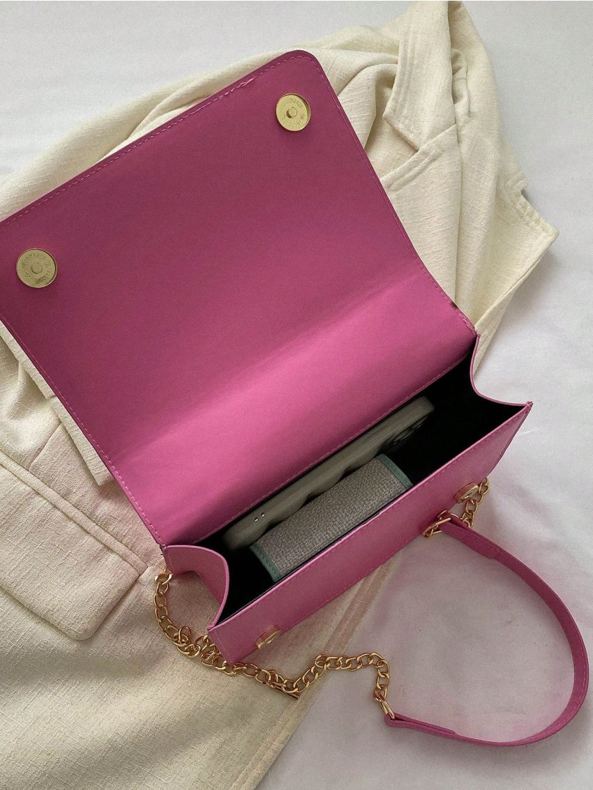 Small Square Bag Quilted Chain Decor Flap Chain Strap