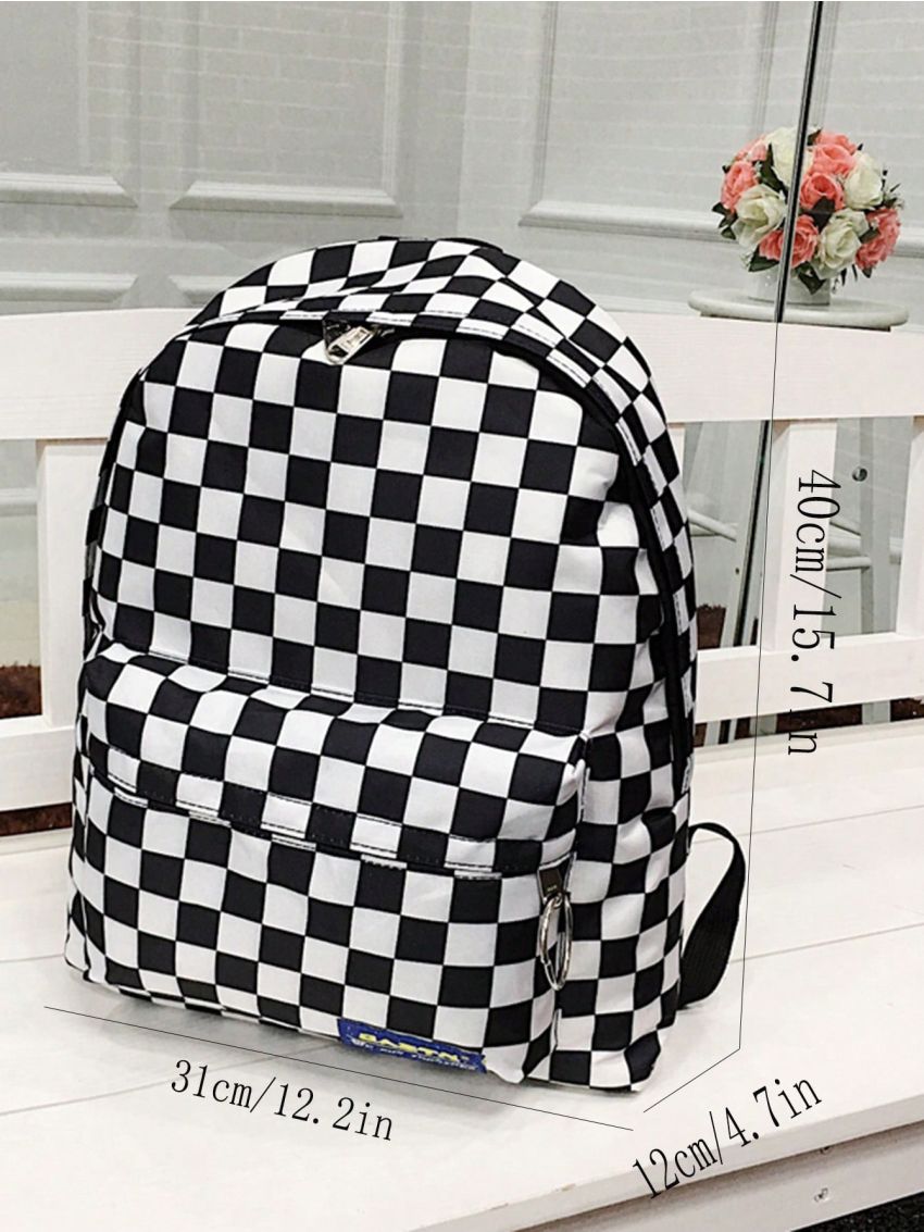 Oversized Classic Backpack Plaid Pattern Fashion Style