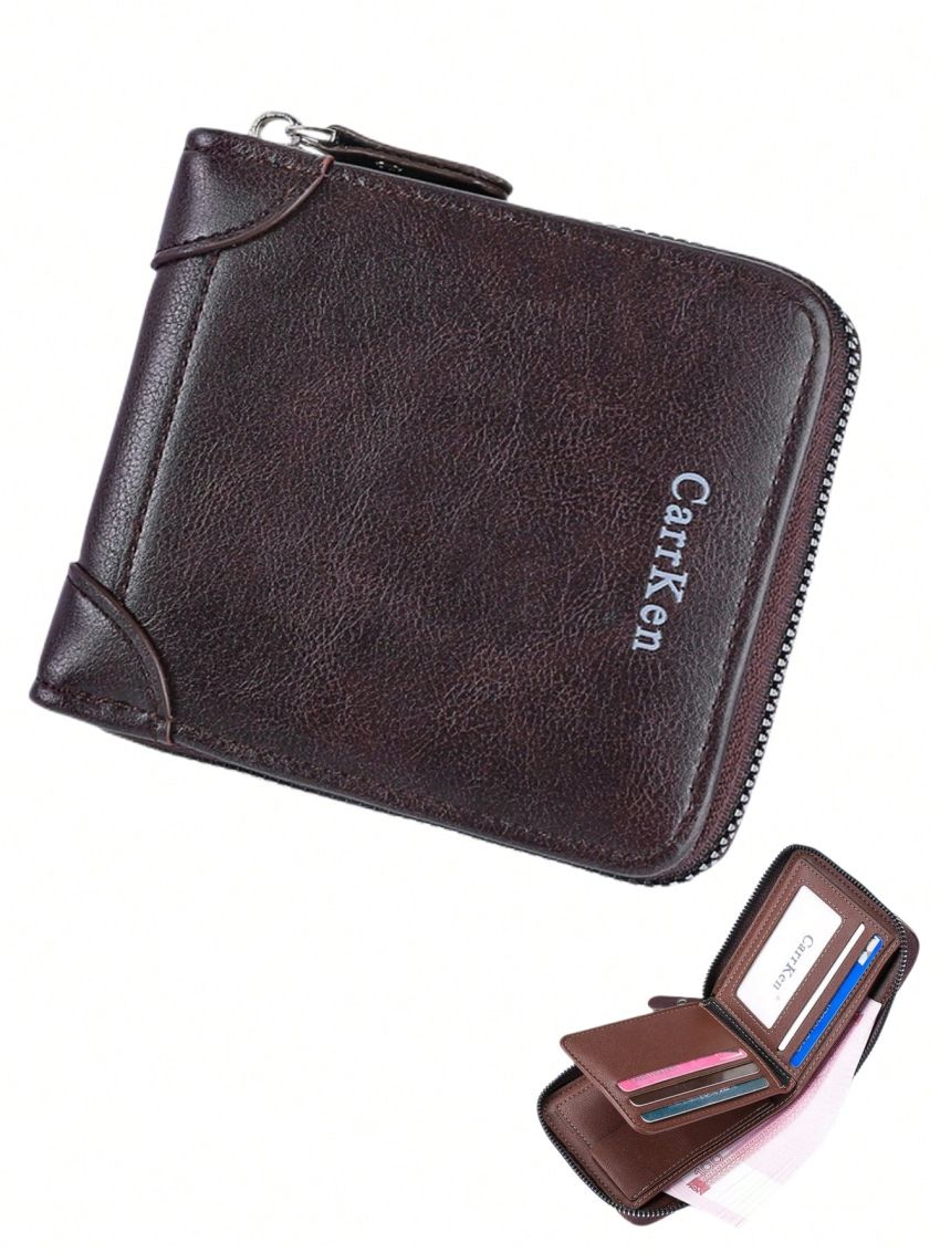 Zipper Small Wallet Vintage Letter Graphic RFID Multi-function