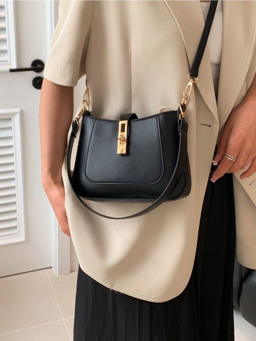 Mini Twist Lock Hobo Bag, Trendy Shoulder Purse, Women's Solid Color Underarm Bag