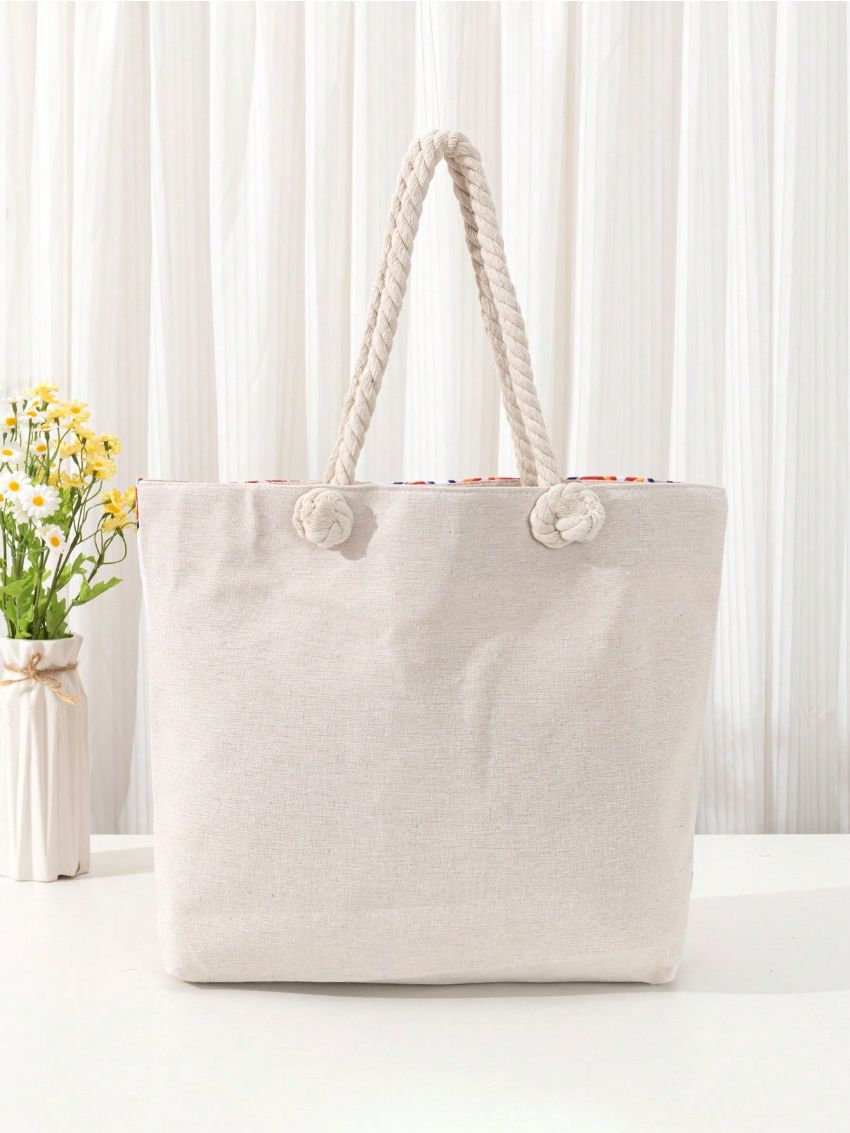 Geometric Pattern Shoulder Tote Bag Colorblock Large Capacity