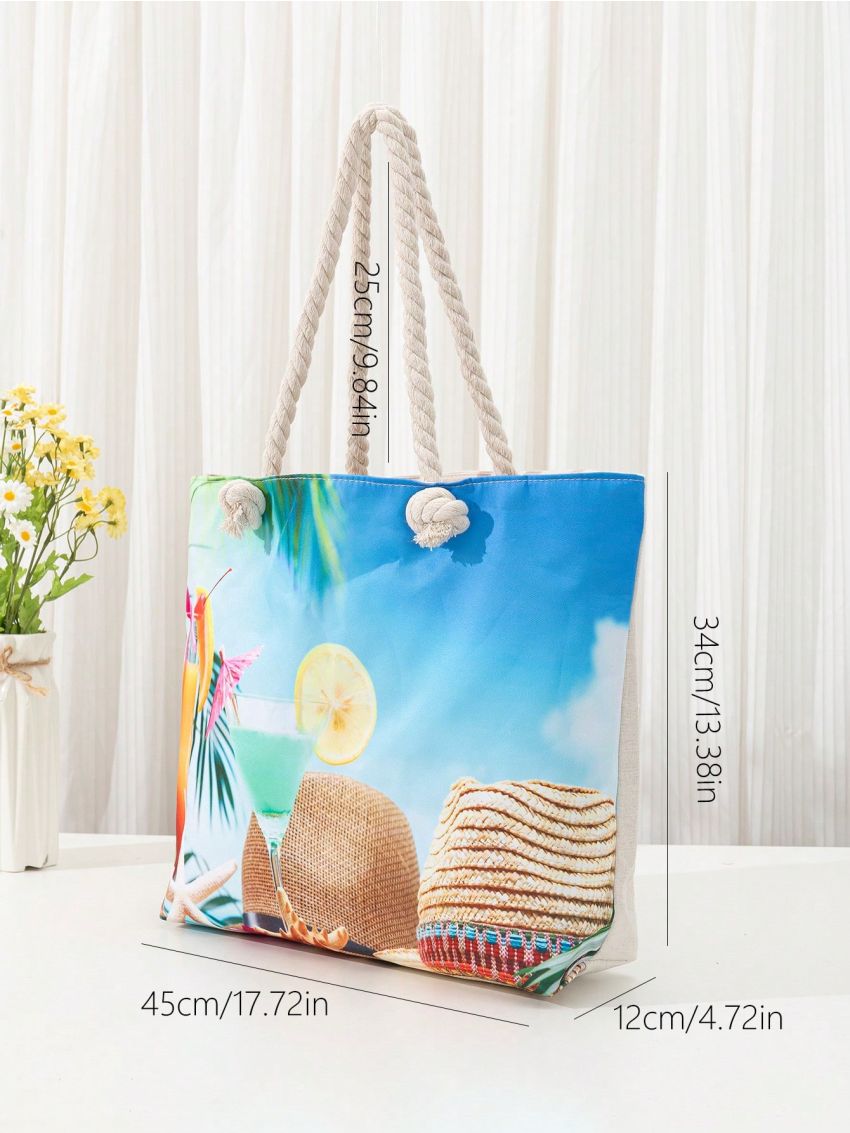 Flower Graphic Shoulder Tote Bag Oversized Double Handle