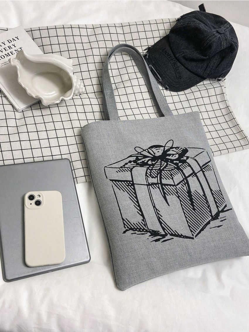Gift Box Pattern Shoulder Tote Bag Portable Shoulder Bag For Commuting And Shopping