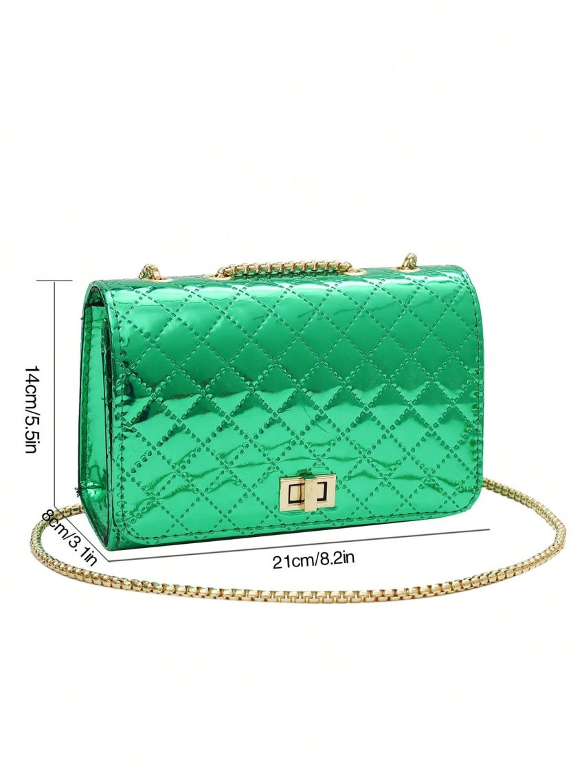 Quilted Square Bag Green Flap Chain Strap