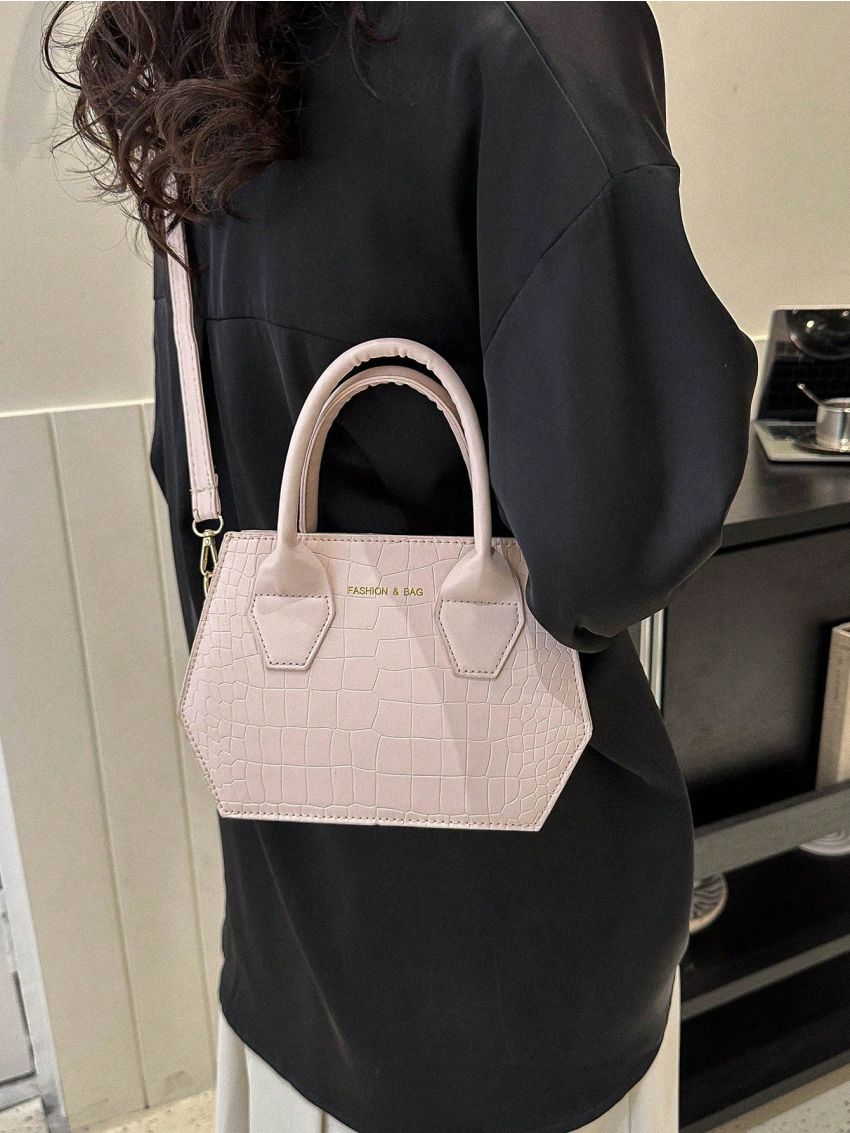 Mini Novelty Bag Crocodile Embossed White Double Handle