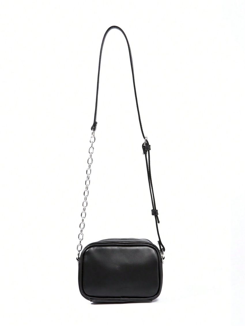 Mini Square Bag Black Chain Decor Adjustable Strap For Daily