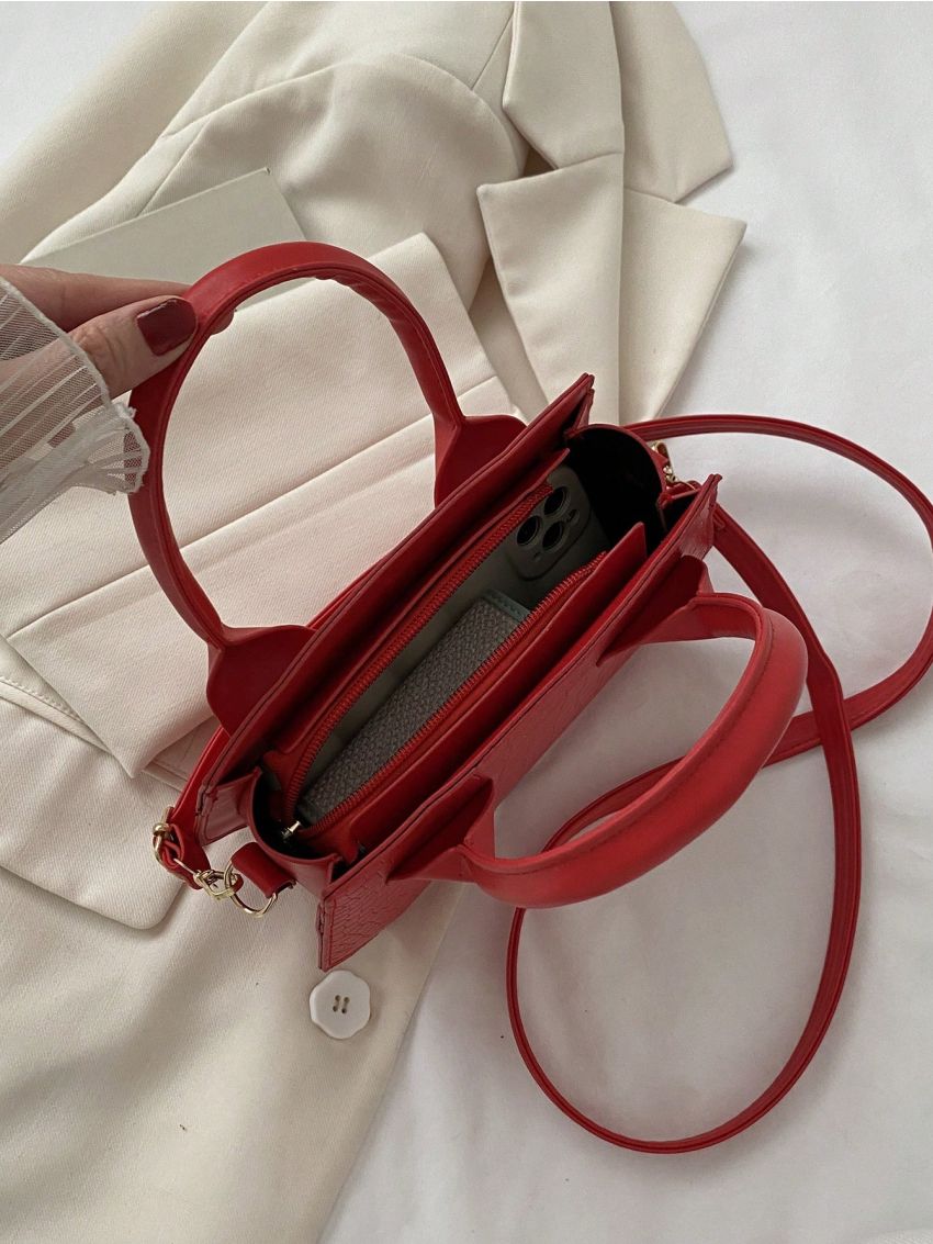 Mini Novelty Bag Crocodile Embossed Red Double Handle