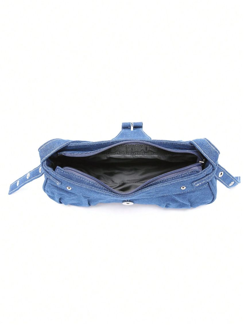 Medium Novelty Bag Blue Buckle Decor Fashionable For Daily Denim Bag