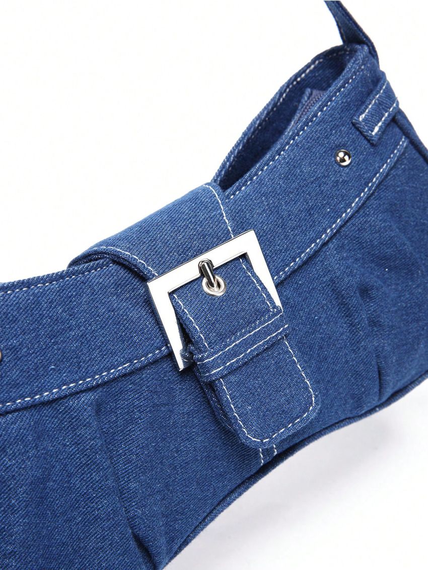 Medium Novelty Bag Blue Buckle Decor Fashionable For Daily Denim Bag