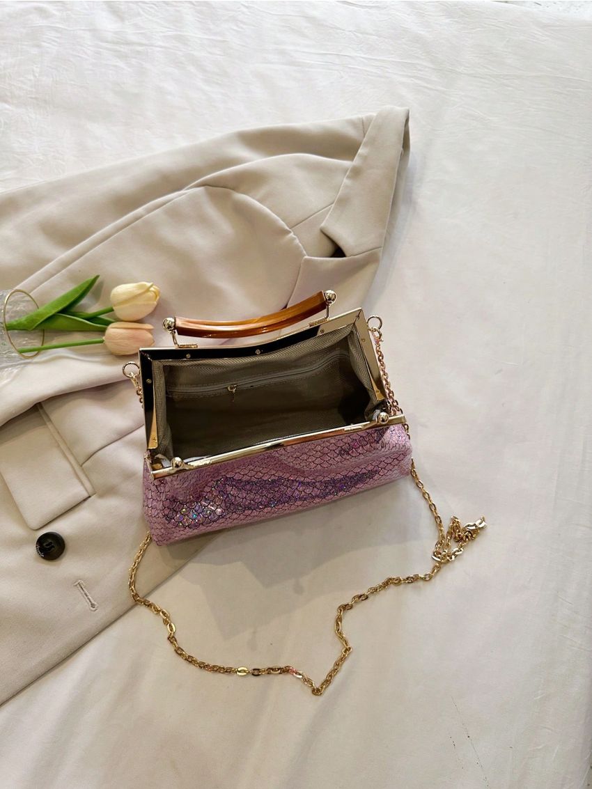 Small Square Bag Fish Scale Pattern Top Handle