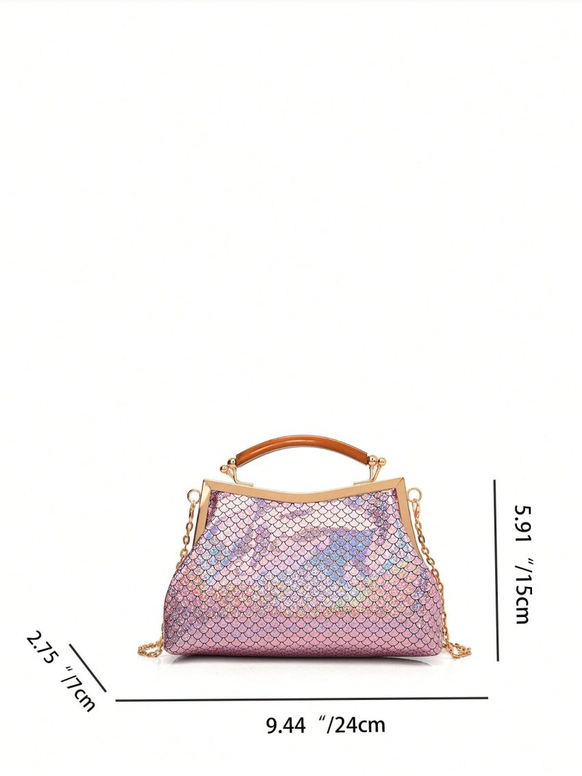 Small Square Bag Fish Scale Pattern Top Handle