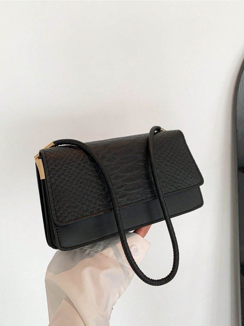 Snakeskin Square Bag Black Flap For Daily