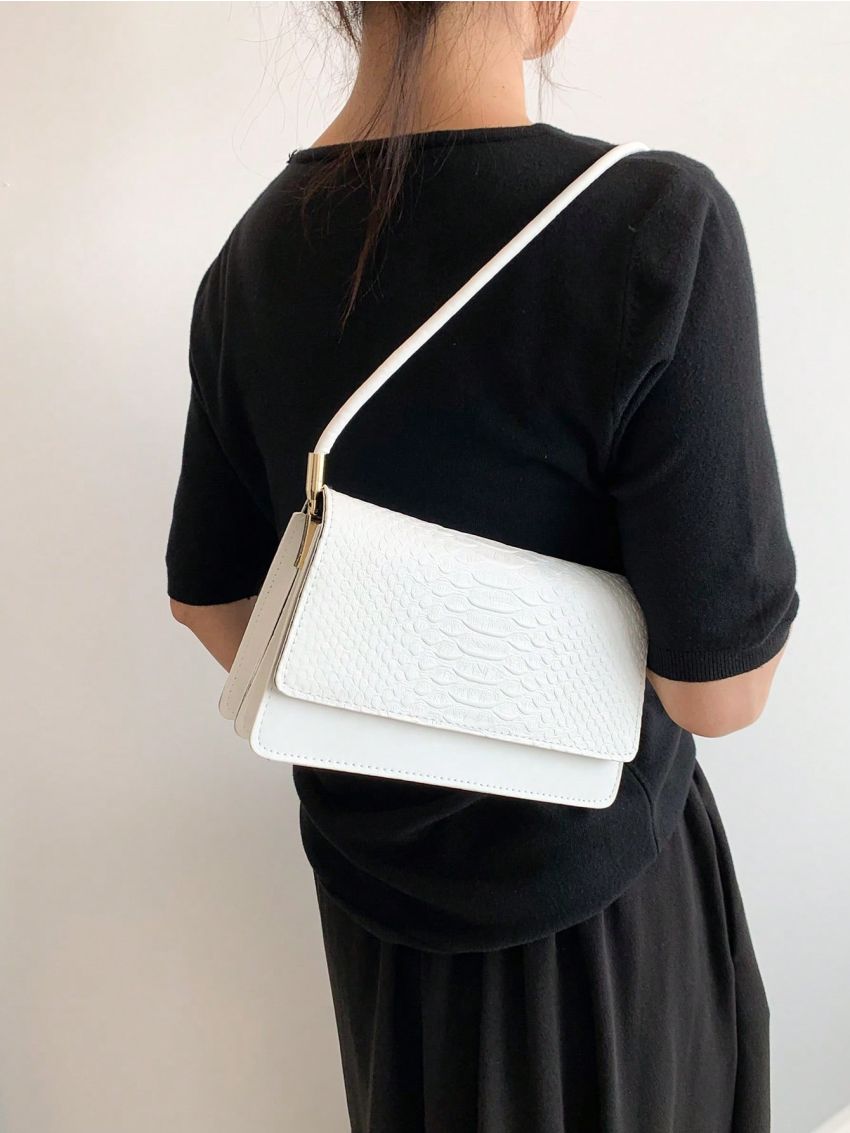 Snakeskin Square Bag White Flap For Daily