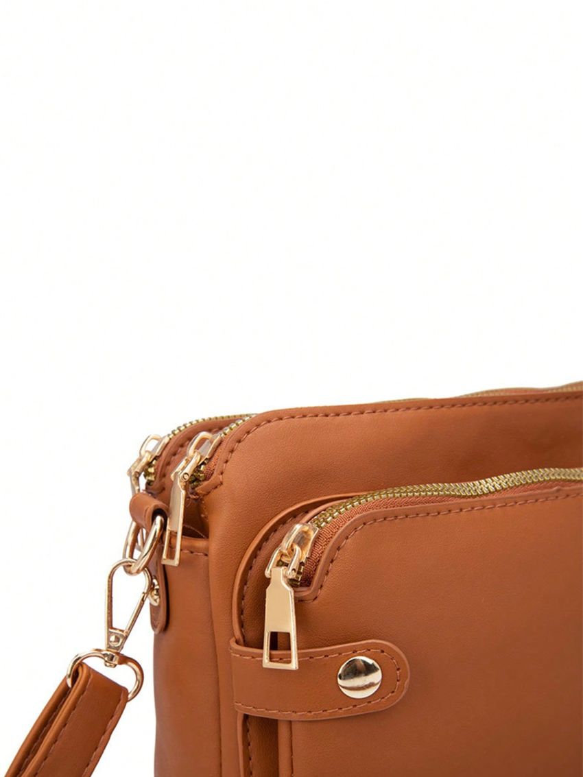 Brown Square Bag Studded Decor With Card Slot For Daily