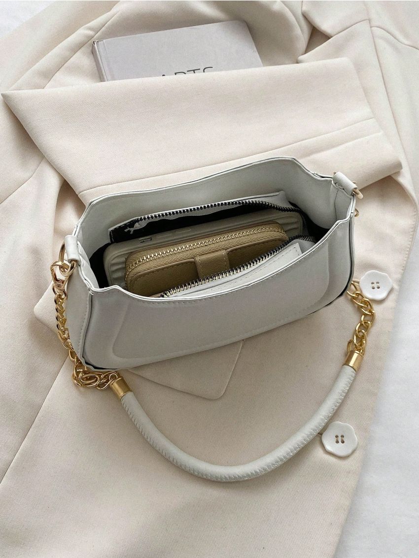 Small Hobo Bag White Fashionable Chain Strap
