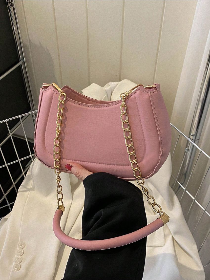 Small Hobo Bag Baby Pink Fashionable Chain Strap