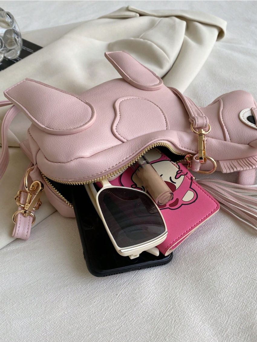 Cartoon Horse Design Novelty Bag Tassel Decor Baby Pink Fashionable